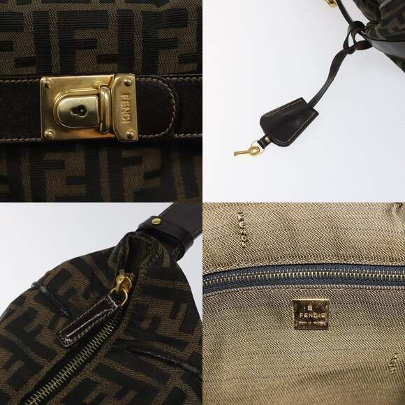 FENDI Zucca Canvas Hand Bag Brown Black Gold - Picture 11 of 13